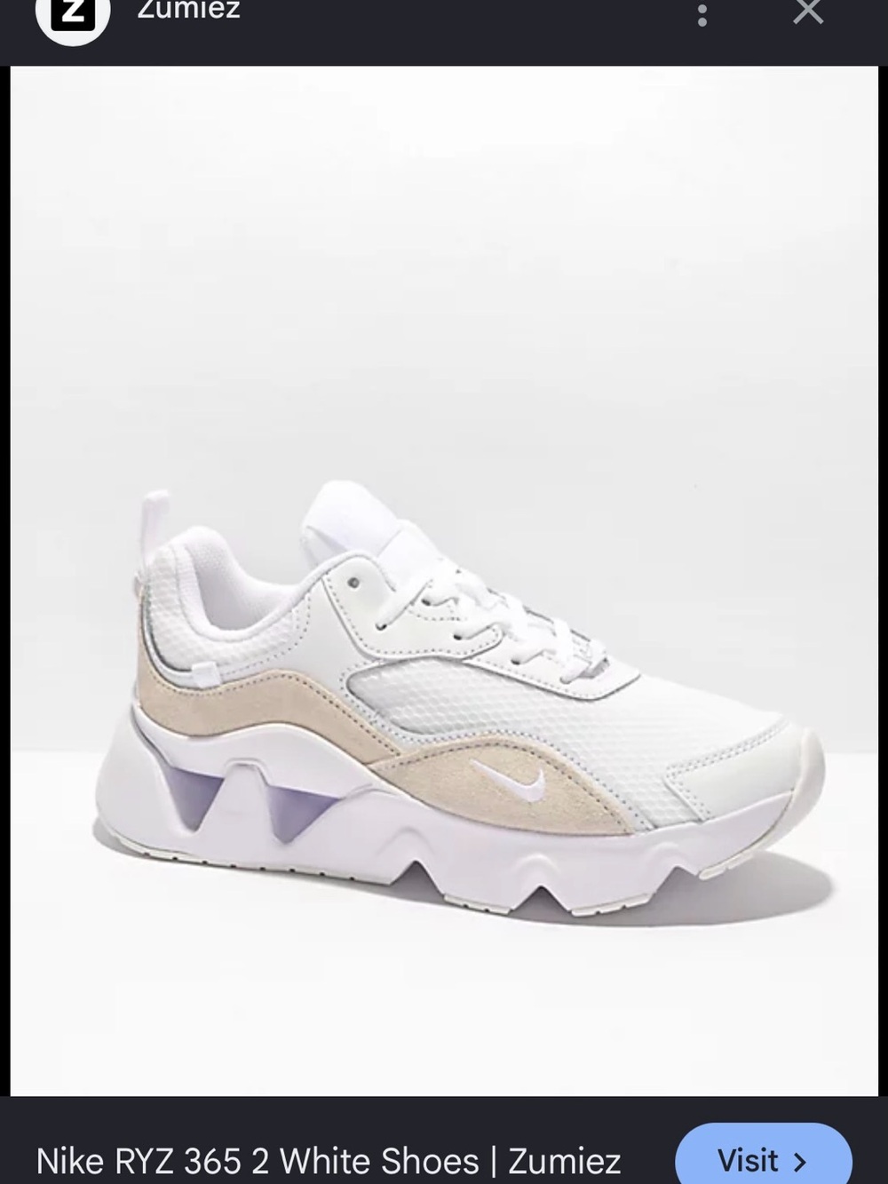 Nike Women's RYZ 365 2 White with Beige and Light Purple Accents